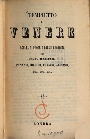 Tempietto di Venere : Scelta di prose e poesie erotiche