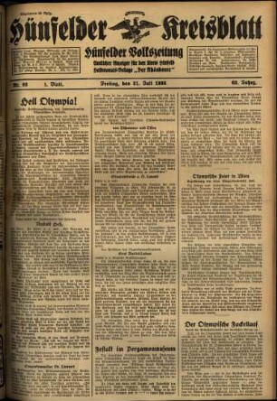 Erste Ausgabe vom Freitag, den 31. Juli 1936.