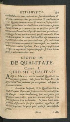 Sectio IV. De Qualitate.