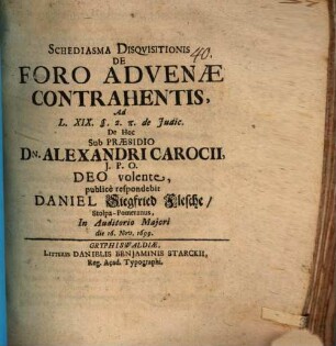 Schediasma disqvisitionis de foro advenae contrahentis