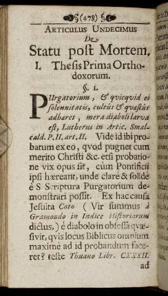Articulus Undecimus De Statu post Mortem