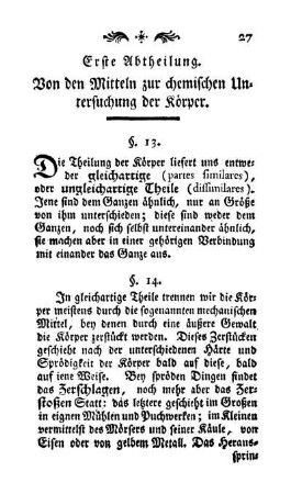 Unterschied unter gleichartigen und ungleichartigen Theilen der Körper (§. 13)