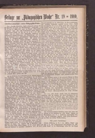 Beilage zur "Pädagogischen Woche" Nr. 19, 1910