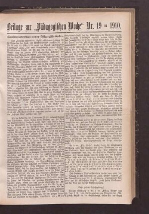 Beilage zur "Pädagogischen Woche" Nr. 19, 1910