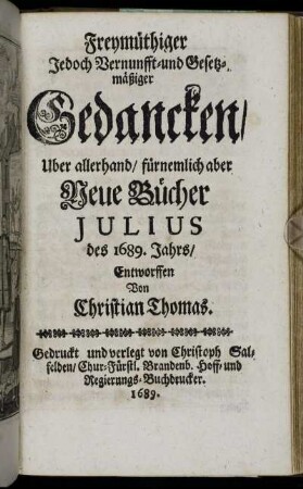 Julius des 1689. Jahrs.
