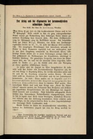 25-32, Der Krieg und die Eigenarten der heranwachsenden männlichen Jugend
