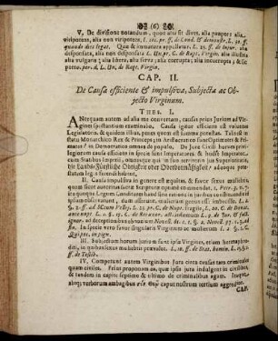 Cap. II. De Causa efficiente & impulsiva, Subjecta ac Objecto Virginum.