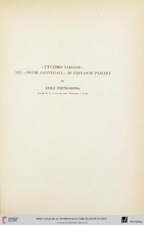 Luigi Pietrobono: "L'ultimo viaggio" nei "Poemi conviviali" di Giovanni Pascoli