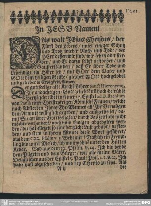 Leichenpredigt : Christliche Leichen-Predigt. Textus. Eingang. Abhandelung