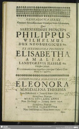 Genealogica Series Omnium Serenissimorum Utriusque Sexus Liberorum …
