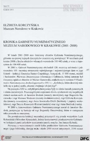 6: Kronika Gabinetu Numizmatycznego Muzeum Narodowego w Krakowie (2001-2008)