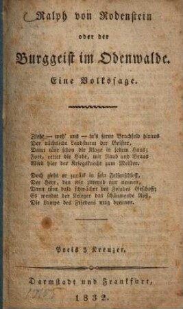 Ralph von Rodenstein oder der Burggeist im Odenwalde : Eine Volkssage