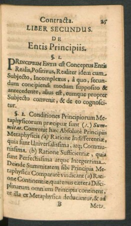 Liber Secundus. De Entis Principiis.