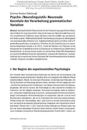 Psycho-/Neurolinguistik: Neuronale Korrelate der Verarbeitung grammatischer Variation