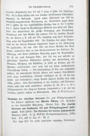 471-474 [Rezension] Schanz, Martin, Geschichte der römischen Literatur bis zum Gesetzgebungswerk des Kaisers Justinian ; 4,1.Die Literatur des vierten Jahrhunderts : mit alphabetischem Register