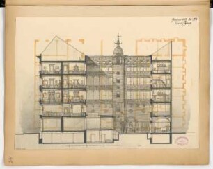 Wohn- und Geschäftshaus für die Fa. Faber, Berlin Monatskonkurrenz Januar 1882: Längsschnitt; Maßstabsleiste