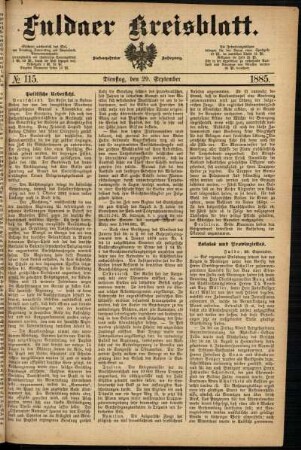 Ausgabe vom Dienstag, den 29. September 1885.