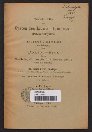 Vierzehn Fälle von Cysten des Ligamentum latum (Parovarialcysten)
