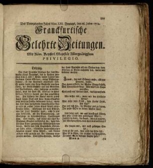 Num. LXI. Freytags, den 26. Julius 1754 - Num. LXX. Dienstags, den 27. August. 1754