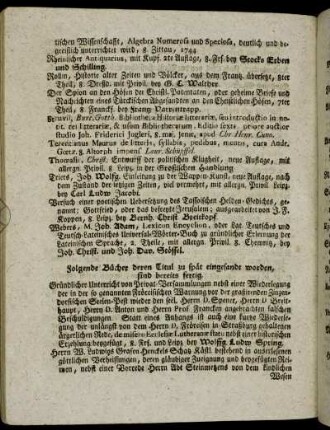 Folgende Bücher deren Titul zu spät eingesandt worden, sind bereits fertig.