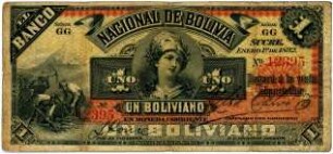 Geldschein, 1 Boliviano, 1.1.1892