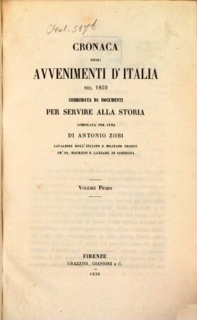 Cronaca degli avvenimenti d'Italia nel 1859 corredata di documenti per servire alla storia. I