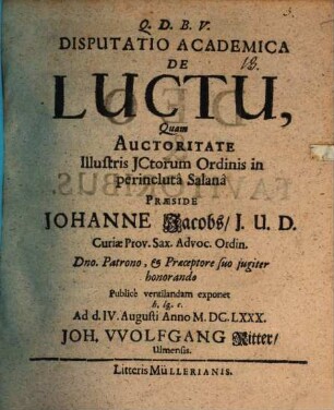 Disputatio Academica De Luctu
