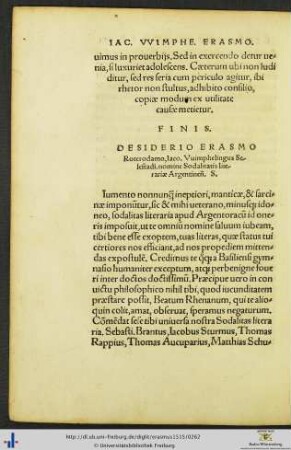Desiderio Erasmo Roterodamo Iacobus Vuimphelingus