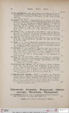 Chiromantia. Geomantia. Metoposcopia. Ophtalmoscopia. Phrenologia. Physiognomia (Nr. 932 - 1033)
