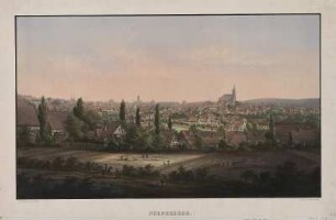 Ansicht von Schneeberg, Lithographie, um 1860 : Frank, Gustav : Schneeberg / aufgenommen u. lith. v. G. Frank. - Leipzig : H. Arnold , [ca. 1860]. - 1 Kunstbl. : kolor. Lithogr. ; 54 x 33 cm