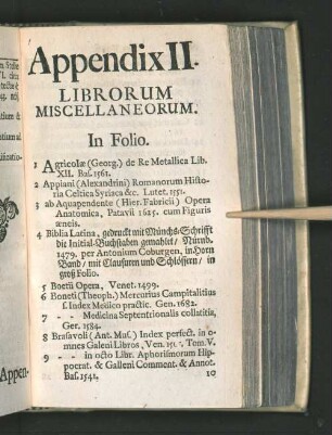 Appendix II. Librorum Miscellaneorum.