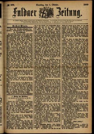 Erste Ausgabe vom Samstag, den 05. Oktober 1889.
