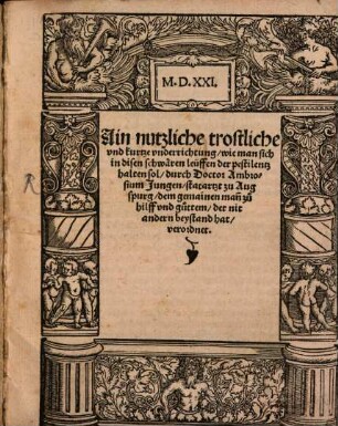 Ain nutzliche trostliche und kurtze underrichtung wie man sich in diesen schwären leuffen der pestilentz halten sol