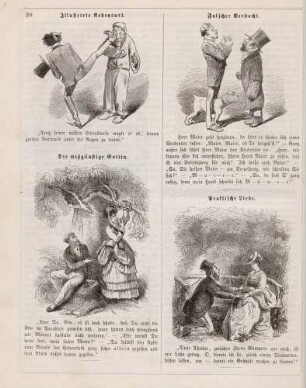 "Illustrirte Redensart" "Die mißgünstige Gattin" "Falscher Verdacht" "Praktische Liebe"