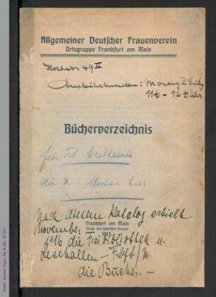 Allgemeiner Deutscher Frauenverein, Ortsgruppe Frankfurt am Main - Bücherverzeichnis