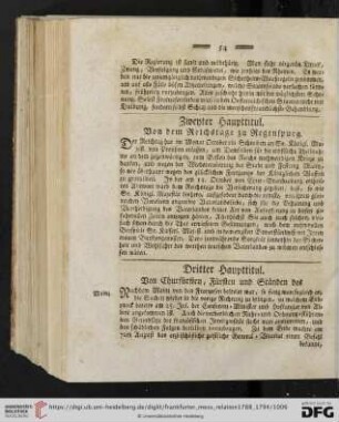 Zweyter Haupttitul: Von dem Reichstage zu Regenspurg