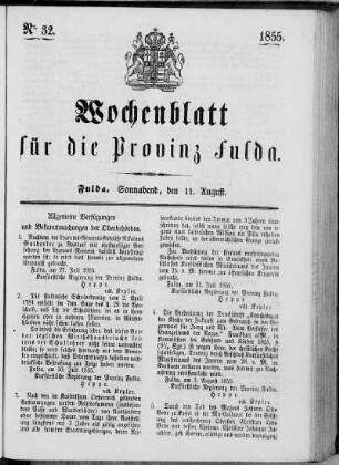 Nr. 32, Ausgabe vom 11. August 1855 [Nr. 33 fehlt]