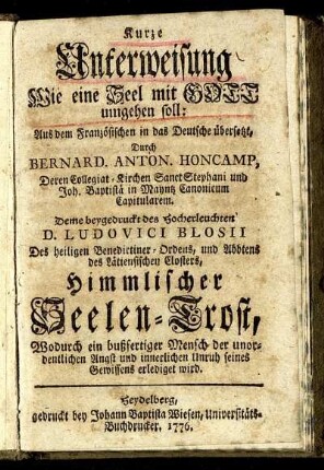 Kurze Unterweisung Wie eine Seel mit Gott umgehen soll