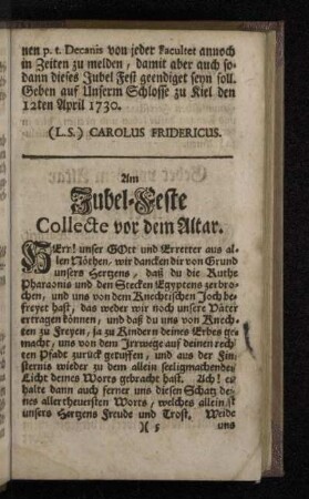 Am Jubel-Feste Collecte vor dem Altar.