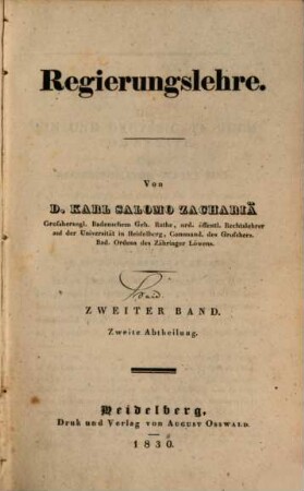 Vierzig Bücher vom Staate. 4,2, Regierungslehre ; Bd 2 ; Abth. 2