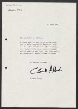 Brief an Franziska Waechter, 31.03.1992