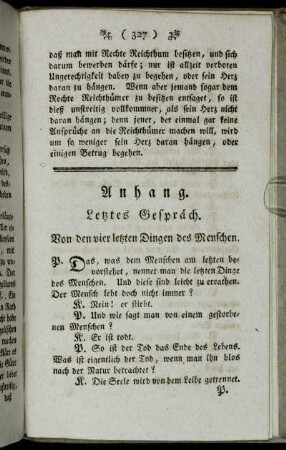 Anhang. Letztes Gespräch. Von den vier letzten Dingen des Menschen.