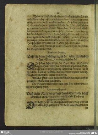 Das dritte Capittel. Daß die berathschlagung in der Churfürstlichen residens Statt Heydelberg geschehen soll