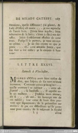 Lettre XXXVI. Samedi à Vinchester