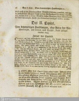 Das II. Capitel, Von denenjenigen Handlungen, oder Arten der Verschreibungen, aus welchen nach Wechsel-Recht geklaget werden mag