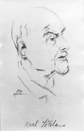 Karl Söhle. Kohlezeichnung (vor 1947; E. Richter). Dresden-Striesen, Borsbergstraße 11, Atelier der Künstlerin