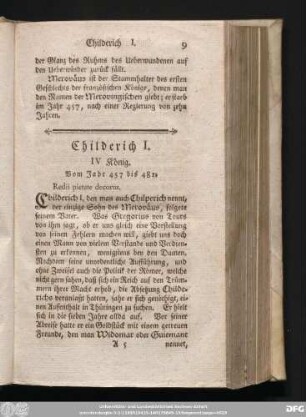 Childerich I. IV König. Vom Jahr 457 bis 481.