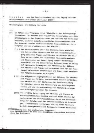 Auszüge aus dem Resolutionsband der 24. Tagung der Generalkonferenz der UNESCO (November 1987)