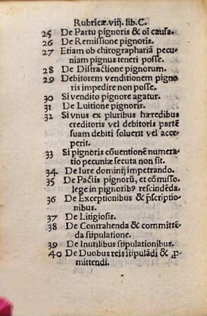 In Hoc Enchiridio hæc insunt: Rubricæ omnes ciuilis ac pontificii iuris. De verboru[m] & rerum significatione, ex quinquagesimo libro Pandectarum. De regulis iuris, tum ex Pandectis, tum ex Sexto, et Decretalibus. De gradibus affinitatis