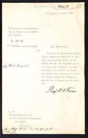 Urlaubsgesuch von Eberhard Fraas für eine Reise nach Serbien